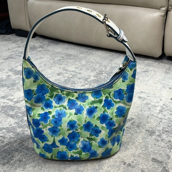 Dooney & Bourke Petunia Watercolor Floral Hobo Shoulder Bucket Bag Blue Green - Picture 6 of 17